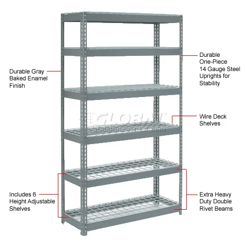 Global Industrial Extra Heavy Duty Shelving 48"W x 24"D x 96"H With 6 Shelves, Wire Deck, Gry 12 Global Industrial Extra Heavy Duty Shelving 48"W x 24"D x 96"H With 6 Shelves, Wire Deck, Gry - Image 12