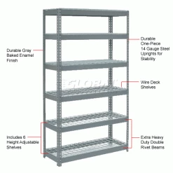 Global Industrial Extra Heavy Duty Shelving 48"W x 24"D x 72"H With 6 Shelves, Wire Deck, Gry -Shelving Sales Store 255536 1wco 4