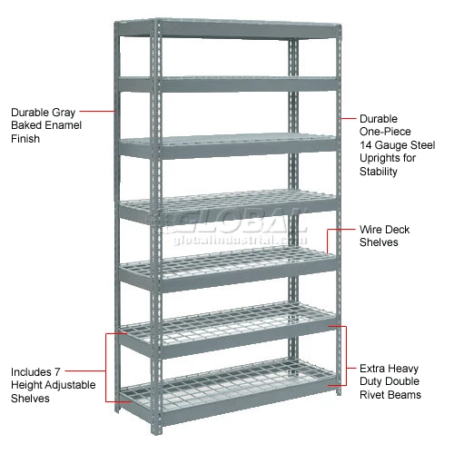 Global Industrial Extra Heavy Duty Shelving 48"W x 24"D x 96"H With 7 Shelves, Wire Deck, Gry 12 Global Industrial Extra Heavy Duty Shelving 48"W x 24"D x 96"H With 7 Shelves, Wire Deck, Gry - Image 12