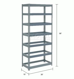 Global Industrial Extra Heavy Duty Shelving 36"W x 18"D x 96"H With 7 Shelves, No Deck, Gray 30 Global Industrial Extra Heavy Duty Shelving 36"W x 18"D x 96"H With 7 Shelves, No Deck, Gray -Shelving Sales Store 255563 dim