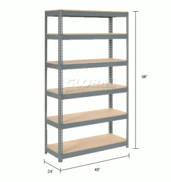 Global Industrial Extra Heavy Duty Shelving 48"W x 24"D x 96"H With 6 Shelves, Wood Deck, Gry 34 Global Industrial Extra Heavy Duty Shelving 48"W x 24"D x 96"H With 6 Shelves, Wood Deck, Gry -Shelving Sales Store 255585 dim
