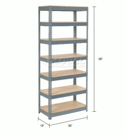 Global Industrial Extra Heavy Duty Shelving 36"W x 18"D x 96"H With 7 Shelves, Wood Deck, Gry 34 Global Industrial Extra Heavy Duty Shelving 36"W x 18"D x 96"H With 7 Shelves, Wood Deck, Gry -Shelving Sales Store 255587 dim