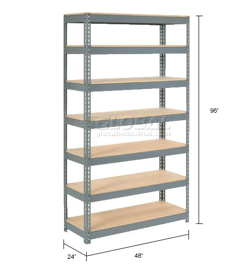 Global Industrial Extra Heavy Duty Shelving 48"W x 24"D x 96"H With 7 Shelves, Wood Deck, Gry 17 Global Industrial Extra Heavy Duty Shelving 48"W x 24"D x 96"H With 7 Shelves, Wood Deck, Gry - Image 17
