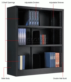 Interion By Global Industrial Interion® All Steel Bookcase 36" W x 12" D x 42" H Black 3 Openings 30 Interion By Global Industrial Interion® All Steel Bookcase 36" W x 12" D x 42" H Black 3 Openings -Shelving Sales Store 277440BK 1wco
