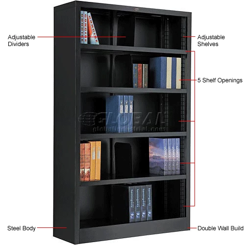 Interion By Global Industrial Interion® All Steel Bookcase 36" W x 12" D x 60" H Black 5 Openings 15 Interion By Global Industrial Interion® All Steel Bookcase 36" W x 12" D x 60" H Black 5 Openings - Image 15