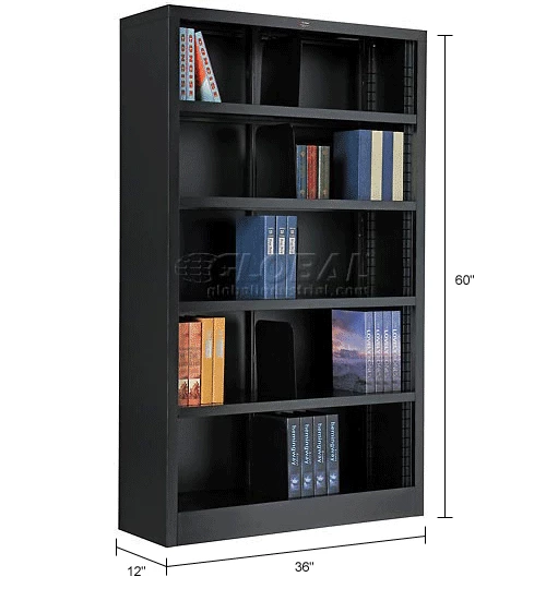 Interion By Global Industrial Interion® All Steel Bookcase 36" W x 12" D x 60" H Black 5 Openings 18 Interion By Global Industrial Interion® All Steel Bookcase 36" W x 12" D x 60" H Black 5 Openings - Image 18