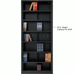 Interion By Global Industrial Interion® All Steel Bookcase 36" W x 12" D x 84" H Black 7 Openings -Shelving Sales Store 277442BK 2wco