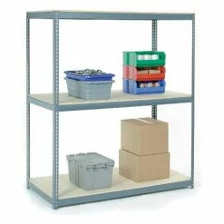 Global Industrial Wide Span Rack 96Wx36Dx84H, 3 Shelves Wood Deck 1100 Lb Cap. Per Level, Gray