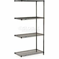 Nexel® Black Epoxy, 4 Tier, Wire Shelving Add-On Unit, 30"W x 14"D x 86"H
