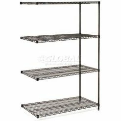 Nexel® Black Epoxy, 4 Tier, Wire Shelving Add-On Unit, 72"W x 24"D x 86"H