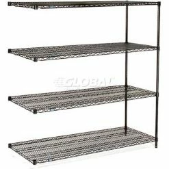 Nexel® Black Epoxy, 4 Tier, Wire Shelving Add-On Unit, 60"W x 18"D x 86"H