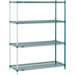 Nexel® Poly-Green®, 4 Tier, Wire Shelving Add-On Unit, 48"W x 12"D x 63"H
