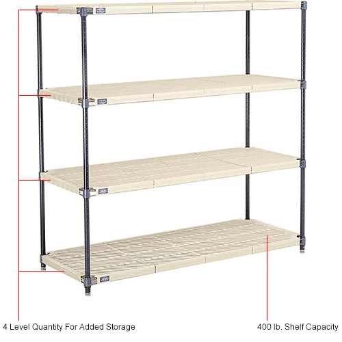 Nexel®, Nexelite®, 4 Tier, Vented Plastic Mat Shelving Unit, 54"W x 21"D x 54"H 12 Nexel®, Nexelite®, 4 Tier, Vented Plastic Mat Shelving Unit, 54"W x 21"D x 54"H - Image 12