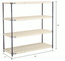 Nexel®, Nexelite®, 4 Tier, Vented Plastic Mat Shelving Unit, 54"W x 21"D x 54"H 31 Nexel®, Nexelite®, 4 Tier, Vented Plastic Mat Shelving Unit, 54"W x 21"D x 54"H -Shelving Sales Store 331479NIN dim