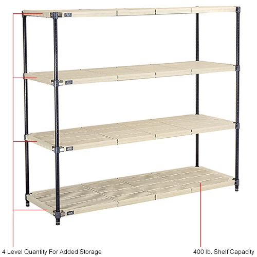 Nexel®, Nexelite®, 4 Tier, Vented Plastic Mat Shelving Unit, 60"W x 21"D x 54"H 12 Nexel®, Nexelite®, 4 Tier, Vented Plastic Mat Shelving Unit, 60"W x 21"D x 54"H - Image 12