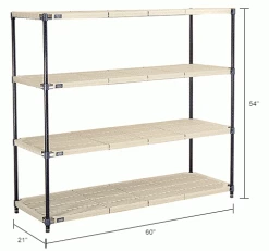 Nexel®, Nexelite®, 4 Tier, Vented Plastic Mat Shelving Unit, 60"W x 21"D x 54"H 31 Nexel®, Nexelite®, 4 Tier, Vented Plastic Mat Shelving Unit, 60"W x 21"D x 54"H -Shelving Sales Store 331480NIN dim