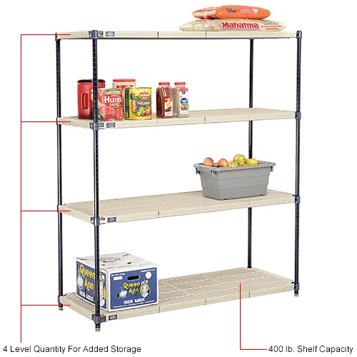 Nexel®, Nexelite®, 4 Tier, Vented Plastic Mat Shelving Unit, 54"W x 21"D x 63"H 12 Nexel®, Nexelite®, 4 Tier, Vented Plastic Mat Shelving Unit, 54"W x 21"D x 63"H - Image 12