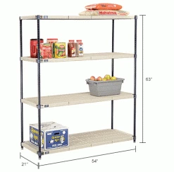 Nexel®, Nexelite®, 4 Tier, Vented Plastic Mat Shelving Unit, 54"W x 21"D x 63"H 31 Nexel®, Nexelite®, 4 Tier, Vented Plastic Mat Shelving Unit, 54"W x 21"D x 63"H -Shelving Sales Store 331485NIN dim