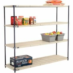 Nexel®, Nexelite®, 4 Tier, Vented Plastic Mat Shelving Unit, 72"W x 24"D x 63"H