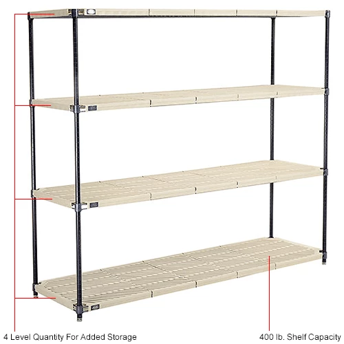 Nexel®, Nexelite®, 4 Tier, Vented Plastic Mat Shelving Unit, 72"W x 21"D x 63"H 12 Nexel®, Nexelite®, 4 Tier, Vented Plastic Mat Shelving Unit, 72"W x 21"D x 63"H - Image 12