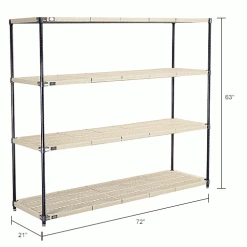 Nexel®, Nexelite®, 4 Tier, Vented Plastic Mat Shelving Unit, 72"W x 21"D x 63"H 31 Nexel®, Nexelite®, 4 Tier, Vented Plastic Mat Shelving Unit, 72"W x 21"D x 63"H -Shelving Sales Store 331487NIN dim