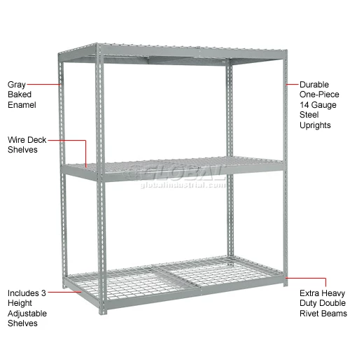Global Industrial Wide Span Rack 48Wx24Dx96H, 3 Shelves Wire Deck 1200 Lb Cap. Per Level, Gray 1 Global Industrial Wide Span Rack 48Wx24Dx96H, 3 Shelves Wire Deck 1200 Lb Cap. Per Level, Gray