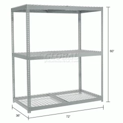 Global Industrial Wide Span Rack 72Wx36Dx60H, 3 Shelves Wire Deck 900 Lb Cap. Per Level, Gray -Shelving Sales Store 502805 dim