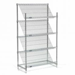 Nexel® Chrome, 4 Tier, Slant Wire Shelving, Starter Unit, 36"W x 24"D x 63"H