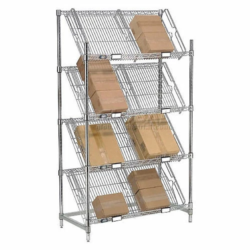 Nexel® Chrome, 4 Tier, Slant Wire Shelving, Starter Unit, 48"W x 18"D x 63"H 3 Nexel® Chrome, 4 Tier, Slant Wire Shelving, Starter Unit, 48"W x 18"D x 63"H - Image 3