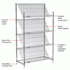 Nexel® Chrome, 4 Tier, Slant Wire Shelving, Starter Unit, 36"W x 24"D x 63"H 25 Nexel® Chrome, 4 Tier, Slant Wire Shelving, Starter Unit, 36"W x 24"D x 63"H -Shelving Sales Store 504100 1wco 3