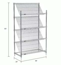 Nexel® Chrome, 4 Tier, Slant Wire Shelving, Starter Unit, 48"W x 24"D x 63"H 31 Nexel® Chrome, 4 Tier, Slant Wire Shelving, Starter Unit, 48"W x 24"D x 63"H -Shelving Sales Store 504103 dim