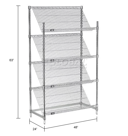 Nexel® Chrome, 4 Tier, Slant Wire Shelving, Starter Unit, 48"W x 24"D x 63"H 16 Nexel® Chrome, 4 Tier, Slant Wire Shelving, Starter Unit, 48"W x 24"D x 63"H - Image 16