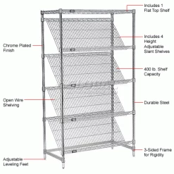 Nexel® Chrome, 5 Tier, Slant Wire Shelving, Starter Unit, 36"W x 18"D x 54"H 27 Nexel® Chrome, 5 Tier, Slant Wire Shelving, Starter Unit, 36"W x 18"D x 54"H -Shelving Sales Store 504124 1wco
