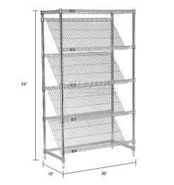 Nexel® Chrome, 5 Tier, Slant Wire Shelving, Starter Unit, 36"W x 18"D x 54"H 33 Nexel® Chrome, 5 Tier, Slant Wire Shelving, Starter Unit, 36"W x 18"D x 54"H -Shelving Sales Store 504124 dim