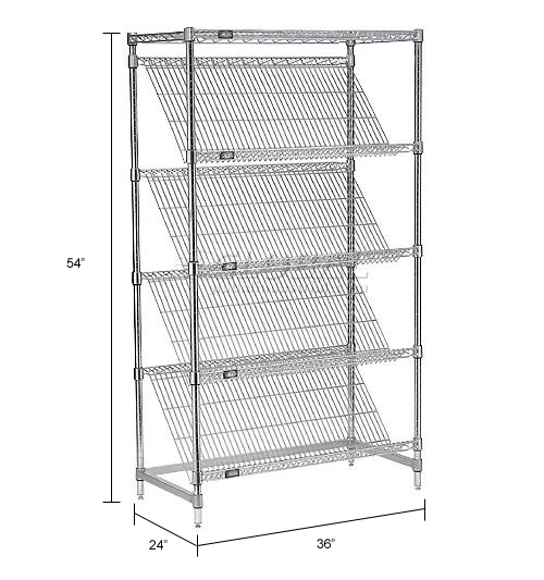 Nexel® Chrome, 5 Tier, Slant Wire Shelving, Starter Unit, 36"W x 24"D x 54"H 17 Nexel® Chrome, 5 Tier, Slant Wire Shelving, Starter Unit, 36"W x 24"D x 54"H - Image 17