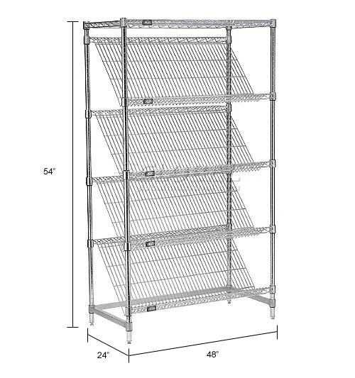 Nexel® Chrome, 5 Tier, Slant Wire Shelving, Starter Unit, 48"W x 24"D x 54"H 17 Nexel® Chrome, 5 Tier, Slant Wire Shelving, Starter Unit, 48"W x 24"D x 54"H - Image 17