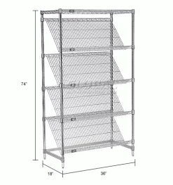 Nexel® Chrome, 5 Tier, Slant Wire Shelving, Starter Unit, 36"W x 18"D x 74"H 33 Nexel® Chrome, 5 Tier, Slant Wire Shelving, Starter Unit, 36"W x 18"D x 74"H -Shelving Sales Store 504132 dim