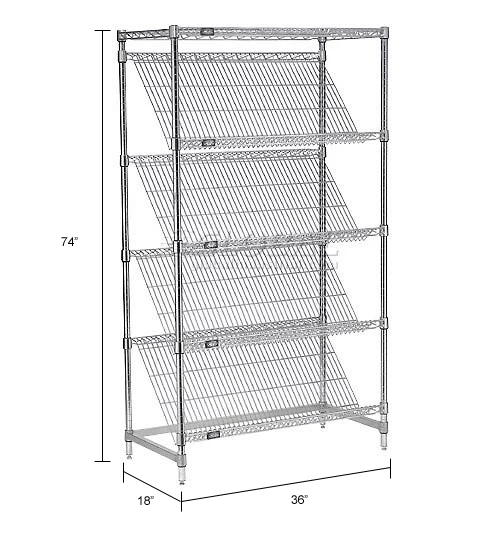 Nexel® Chrome, 5 Tier, Slant Wire Shelving, Starter Unit, 36"W x 18"D x 74"H 17 Nexel® Chrome, 5 Tier, Slant Wire Shelving, Starter Unit, 36"W x 18"D x 74"H - Image 17
