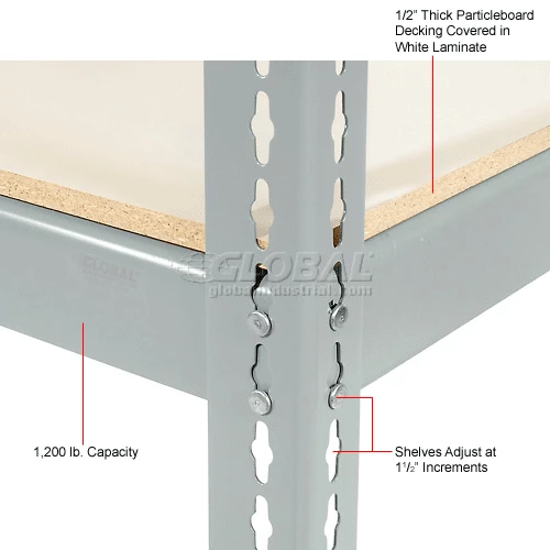 Global Industrial Wide Span Rack 60x24x84 3 Shelves Deck 1200 lb. Cap Per Level Gray 21 Global Industrial Wide Span Rack 60x24x84 3 Shelves Deck 1200 lb. Cap Per Level Gray - Image 21