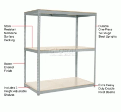 Global Industrial Wide Span Rack 72x24x96, 3 Shelves Deck 900 Lb. Cap Per Level, Gray 42 Global Industrial Wide Span Rack 72x24x96, 3 Shelves Deck 900 Lb. Cap Per Level, Gray -Shelving Sales Store 504219GY 1wco 3