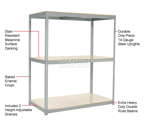 Global Industrial Wide Span Rack 48Wx36Dx60H, 3 Shelves Laminated Deck 1200 Lb Per Level, Gray 3 Global Industrial Wide Span Rack 48Wx36Dx60H, 3 Shelves Laminated Deck 1200 Lb Per Level, Gray - Image 3