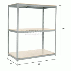 Global Industrial Wide Span Rack 48Wx24Dx96H, 3 Shelves Laminated Deck 1200 Lb Per Level, Gray 16 Global Industrial Wide Span Rack 48Wx24Dx96H, 3 Shelves Laminated Deck 1200 Lb Per Level, Gray -Shelving Sales Store 504634GY dim
