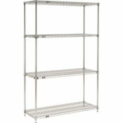 Nexel® Chrome, 4 Tier, Quick Adjust, Wire Shelving Starter Unit, 72"W x 18"D x 54"H
