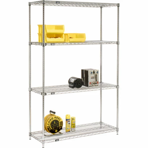 Nexel® Chrome, 4 Tier, Quick Adjust, Wire Shelving Starter Unit, 60"W x 24"D x 74"H 2 Nexel® Chrome, 4 Tier, Quick Adjust, Wire Shelving Starter Unit, 60"W x 24"D x 74"H - Image 2