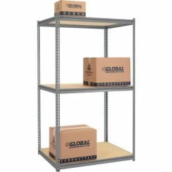 Global Industrial High Cap. Starter Rack 48Wx48Dx84H 3 Levels Wood Deck 1500lb Per Shelf GRY