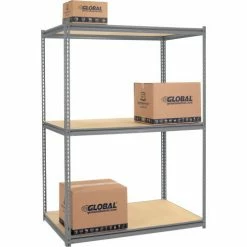 Global Industrial High Cap. Starter Rack 60Wx36Dx84H 3 Levels Wood Deck 1500lb Per Shelf GRY