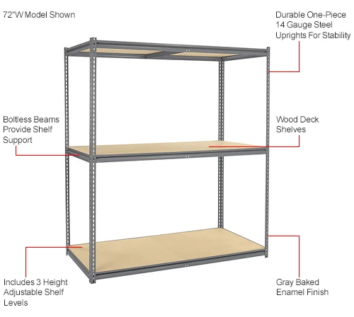Global Industrial High Cap. Starter Rack 72Wx48Dx84H 3 Levels Wood Deck 1000lb Per Shelf GRY 14 Global Industrial High Cap. Starter Rack 72Wx48Dx84H 3 Levels Wood Deck 1000lb Per Shelf GRY - Image 14