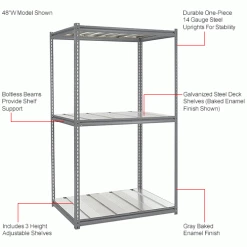 Global Industrial High Cap. Starter Rack 48Wx24Dx84H 3 Level Steel Deck 1500lb Per Shelf GRY -Shelving Sales Store 580902GYIN 1wco