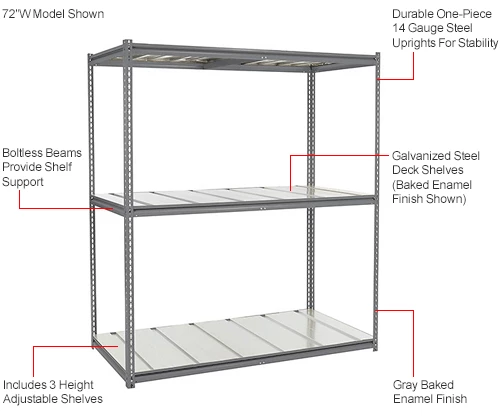 Global Industrial High Cap. Starter Rack 72Wx48Dx84H 3 Level Steel Deck 1000lb Per Shelf GRY 14 Global Industrial High Cap. Starter Rack 72Wx48Dx84H 3 Level Steel Deck 1000lb Per Shelf GRY - Image 14