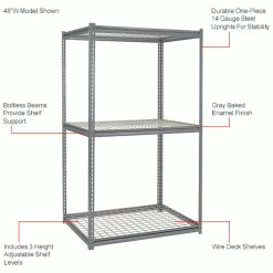Global Industrial High Cap. Starter Rack 48Wx48Dx84H 3 Levels Wire Deck 1500lb Per Shelf GRY -Shelving Sales Store 580916GYIN 1wco